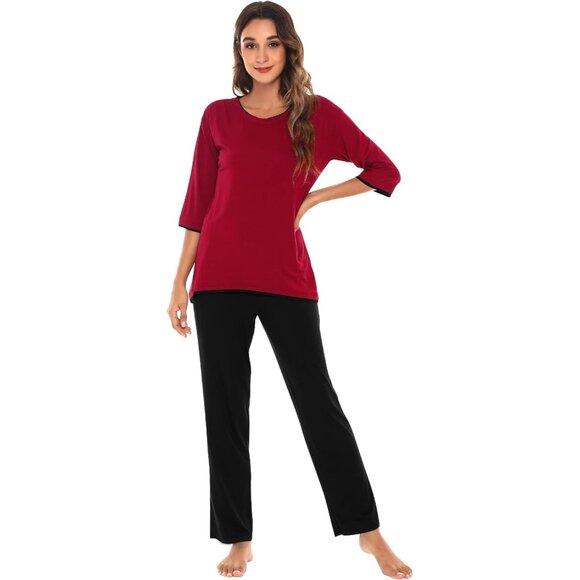 Women's Bamboo Viscose Pajama Set 3/4 Sleeve Pockets Cool All-Season - Picture 1 of 7